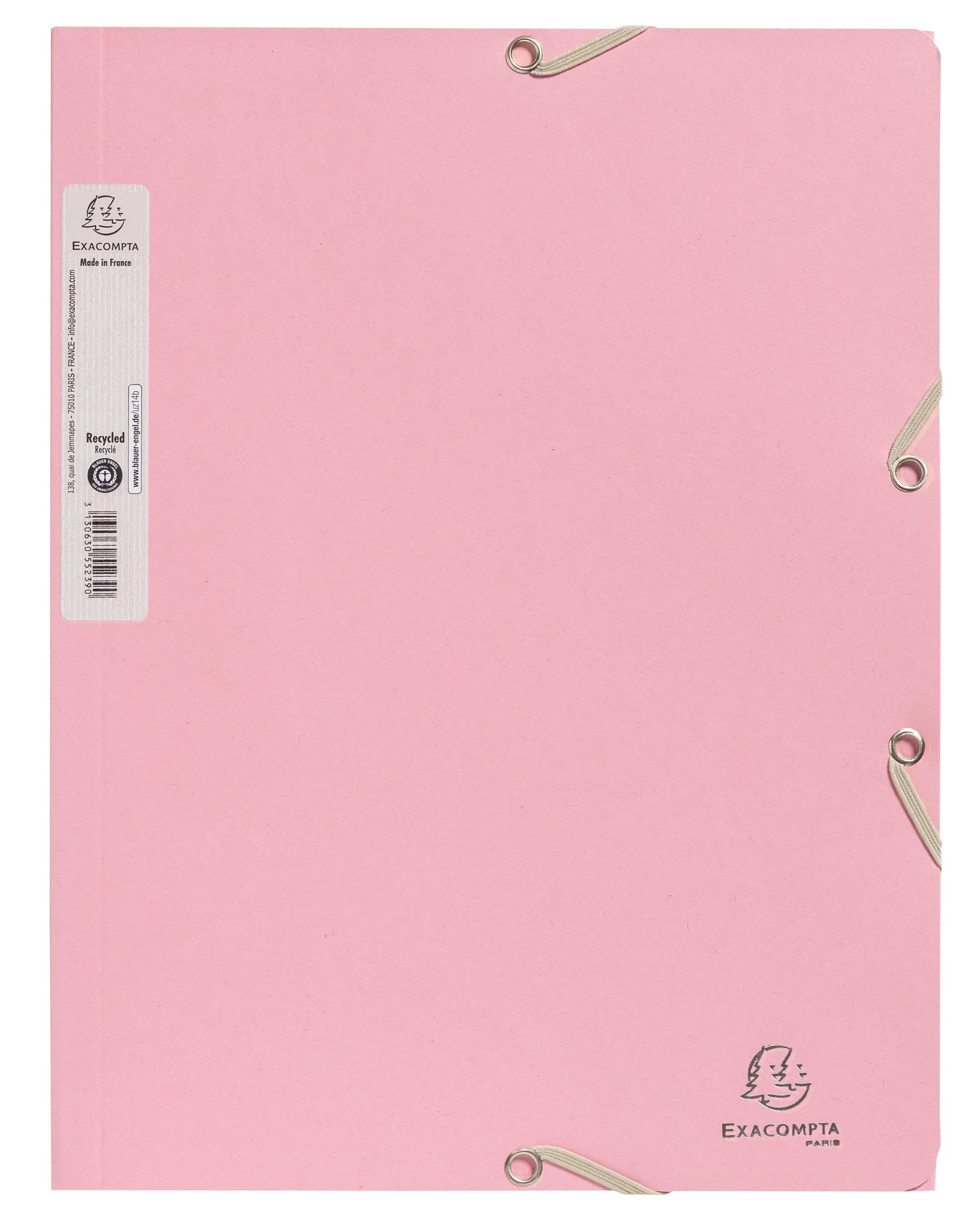Exacompta - Ref 55234E - Box of 25 Autentik Elastic folders - 3 Flap Pockets - Made of Recycled Card 400 g/m2 - Size 24 x 32 cm for A4 documents - Candy Pink
