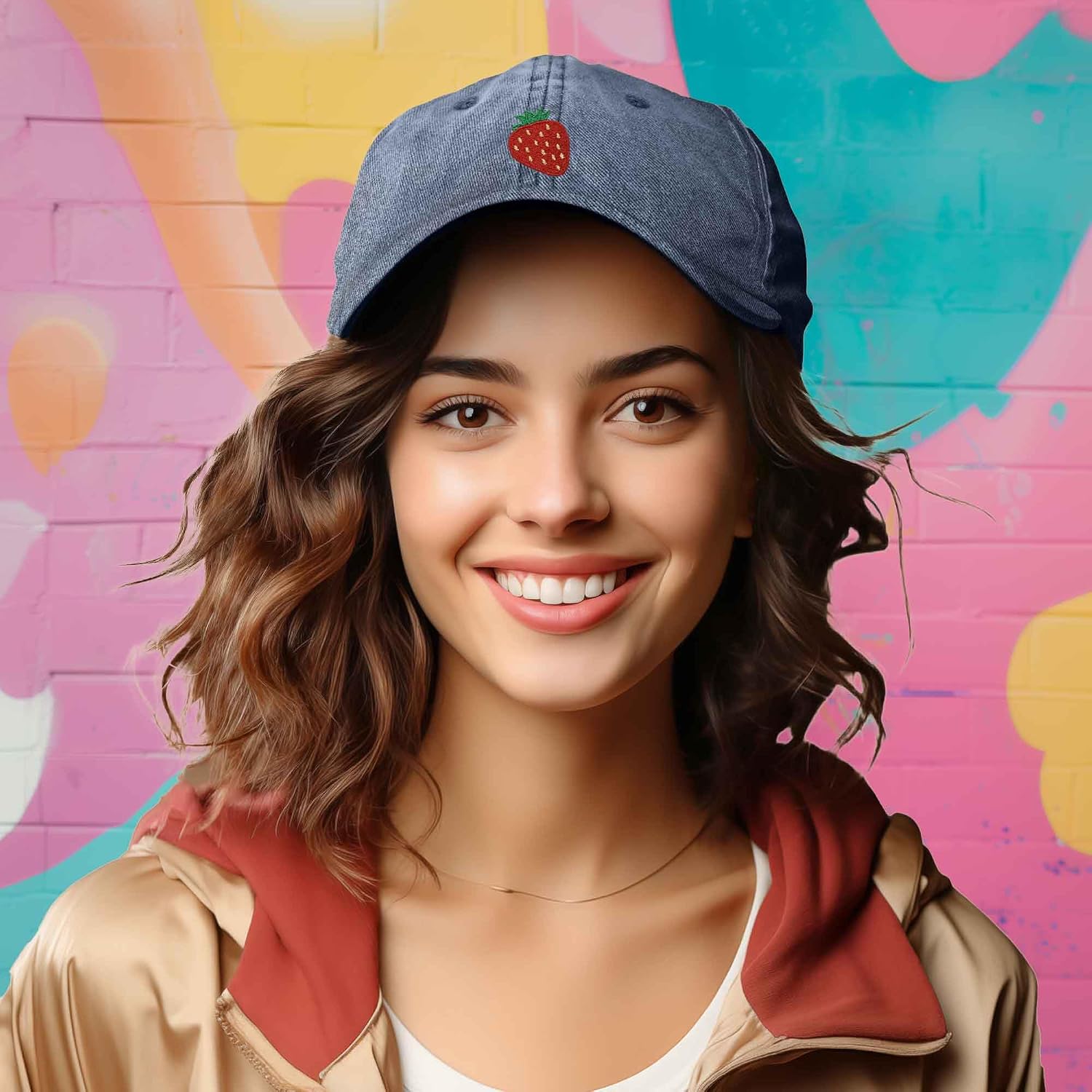 DALIX Strawberry Embroidered Cotton Dad Hat Fruit Adjustable Casual Baseball Cap Nature Womens
