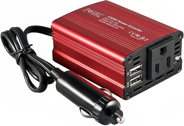 FOVAL 150W Car Power Inverter 12V DC to 110V AC Converter Vehicle Adapter Plug Outlet with 3.1A Dual USB Car Charger for Laptop Computer