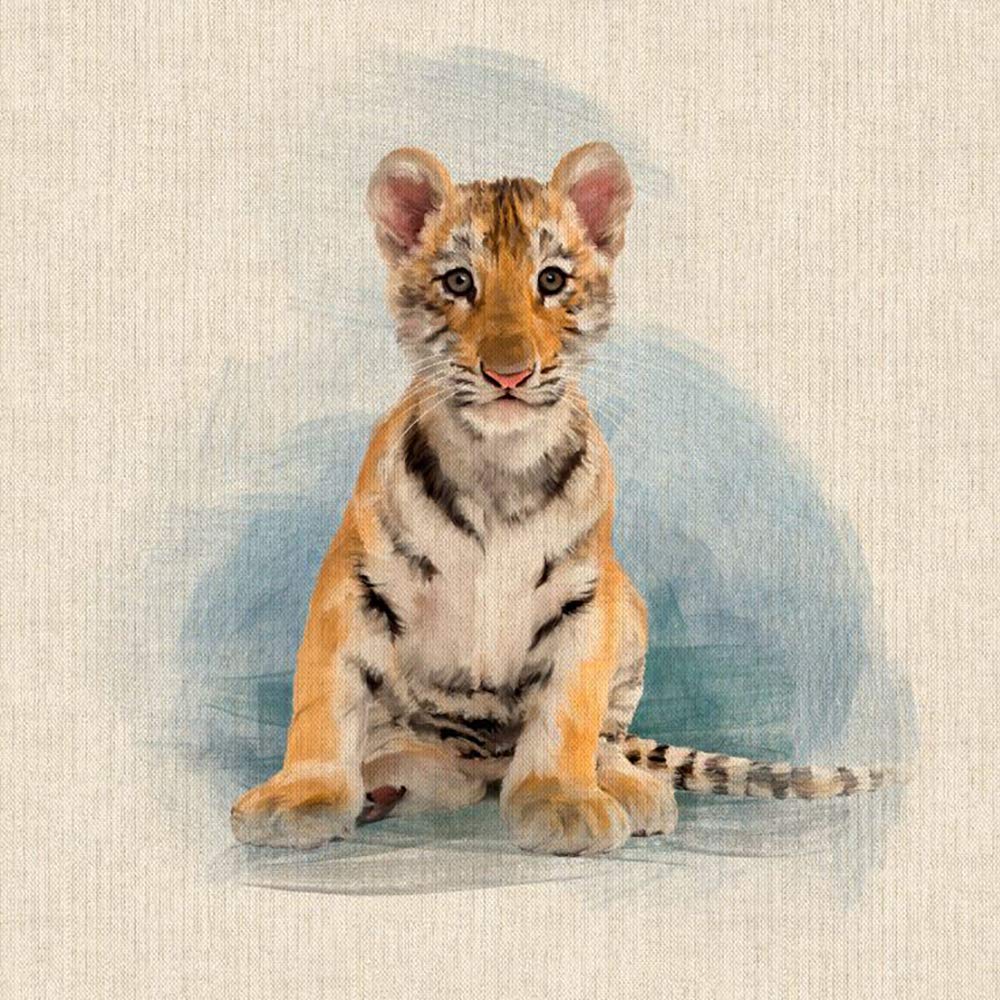 Discount Fabrics Ltd Tiger Cub Fabric Panels Animal Quilting For Cushion Bag Panels Fabric Linen Look (Tiger Cub)