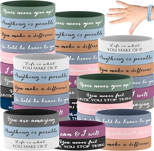 Miniatura 6 de 50 pulseras inspiradoras motivacionales, pulseras de goma, regalos de agradecimiento a granel para niños, estudiantes, mujeres, hombres, pulseras