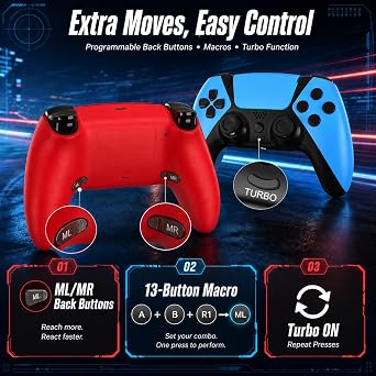 Wireless for PS4 Controller with Anti Drift ALPS Stick Back Paddles Turbo