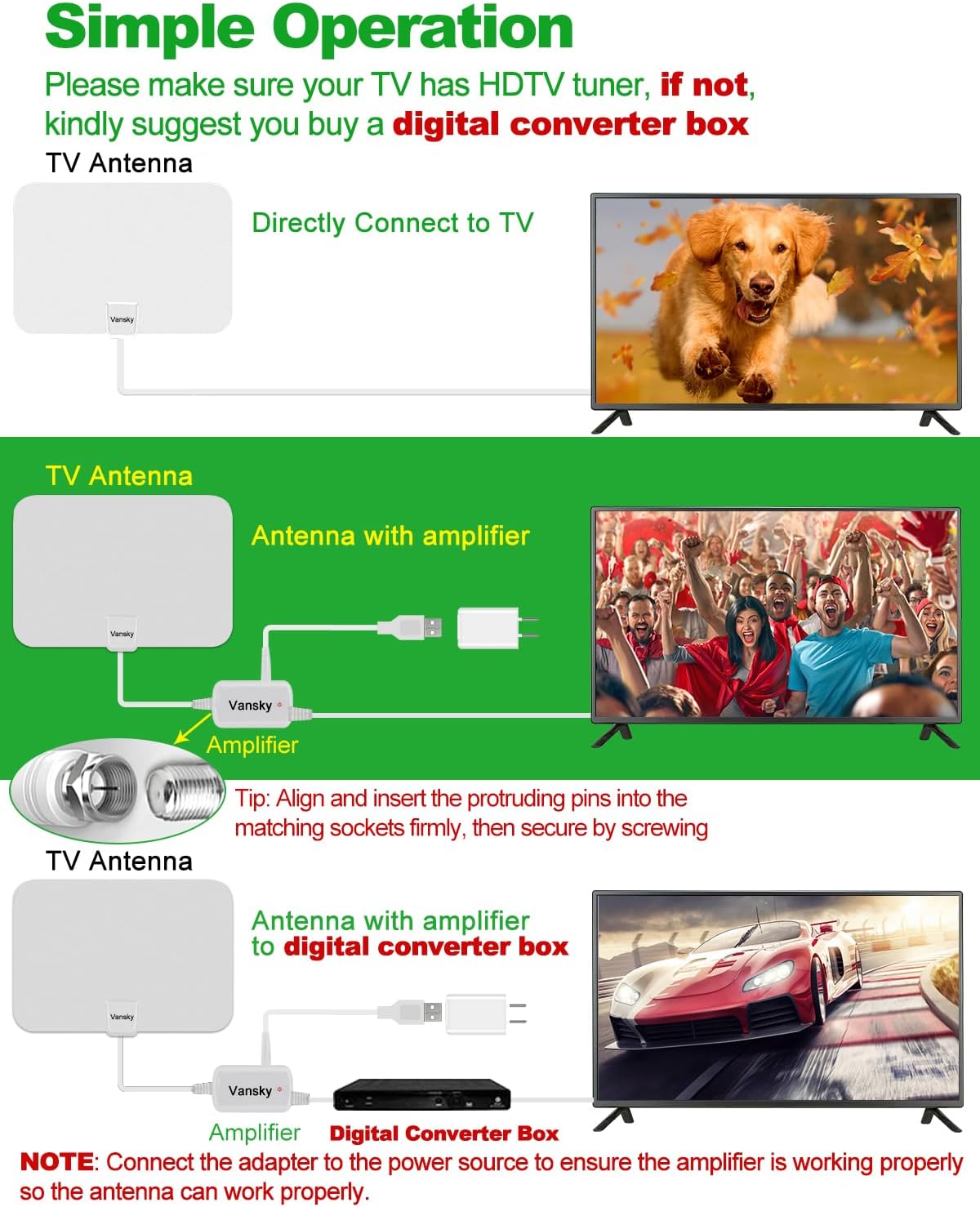 TV Antenna Indoor, Digital Amplified Indoor HDTV Antenna, 1080p VHF UHF Television Local Channels Detachable Signal Amplifier and 16.5ft Long Coax Cable