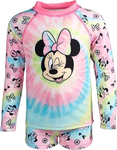 Miniatura 3 de Disney Minnie Mouse - Conjunto de traje de baño con protección UPF 50+ y pantalones cortos de natación para bebés y niños grandes