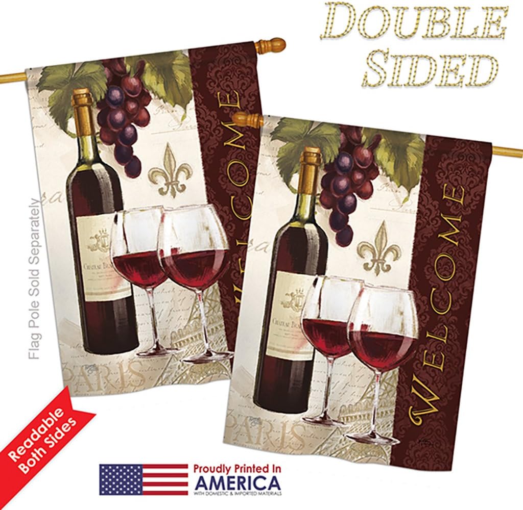 Breeze Decor H117053 Welcome Happy Hour & Drinks Wine Decorative Vertical House Flag, 28" x 40", Multicolor