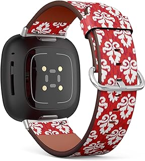CJBROES Replacement Leather Watch Band, Compatible with Fitbit Versa 3 and Fitbit Sense of Wristband Bracelet Accessory - Ikat Damask
