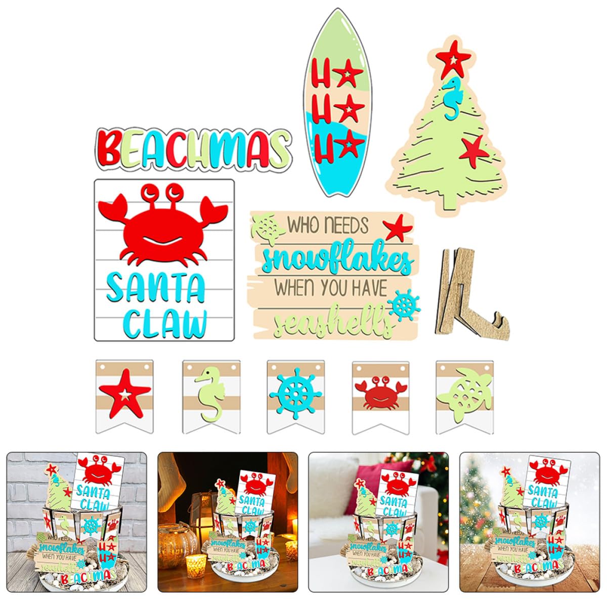 TOPBATHY 4 Juegos Decoración De La Bandeja De Navidad Decoración Navideña Cansada Kit De Artes y Manualidades Bandeja Escalonada Decoración del Hogar Signo De Árbol De Navidad Madera