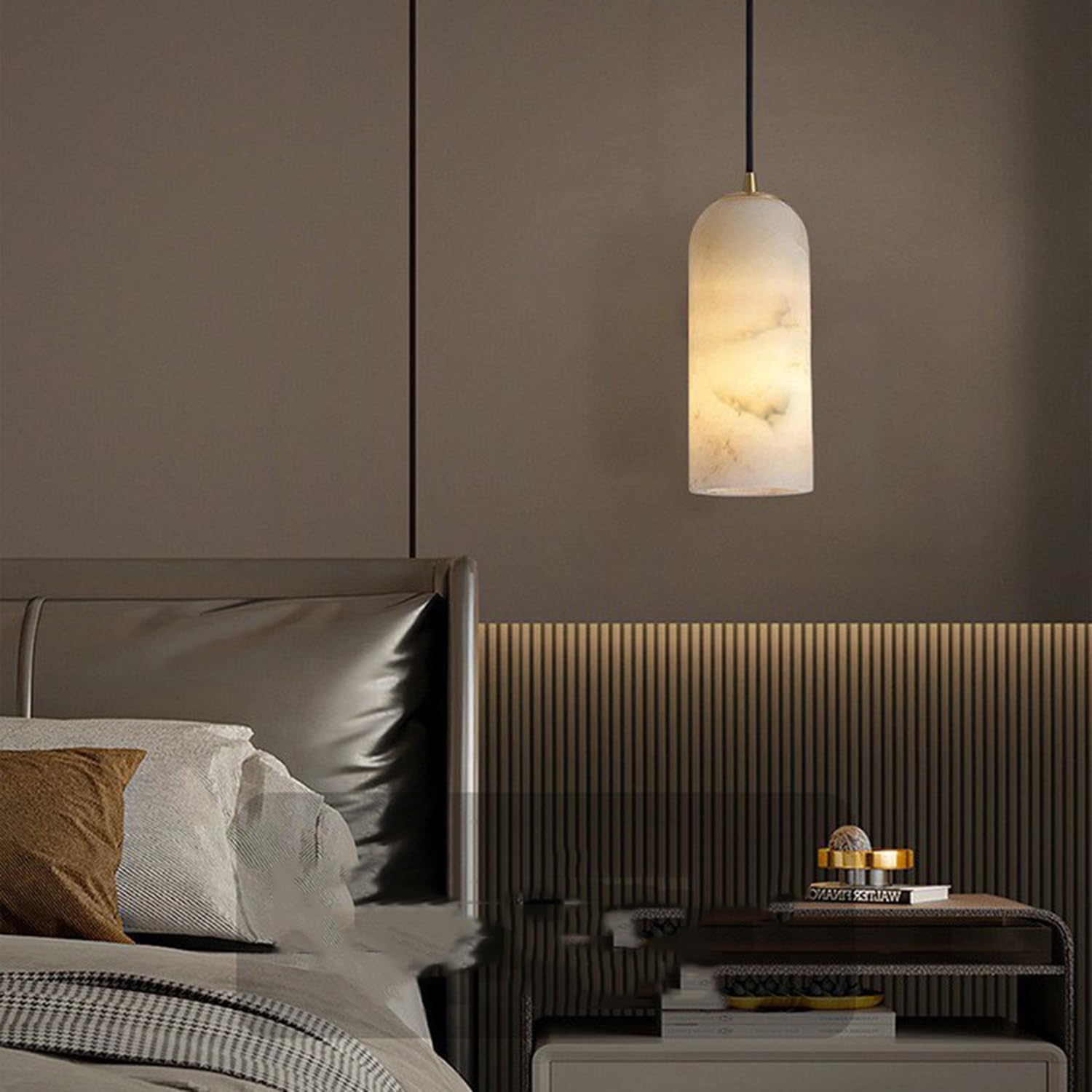 Lampadario a sospensione a soffitto in marmo naturale 10,2 pollici Lampada a Struttura in pietra lucidata a mano Buona trasmissione della luce Base Stile spagnolo Industriale for Soggiorno Interno