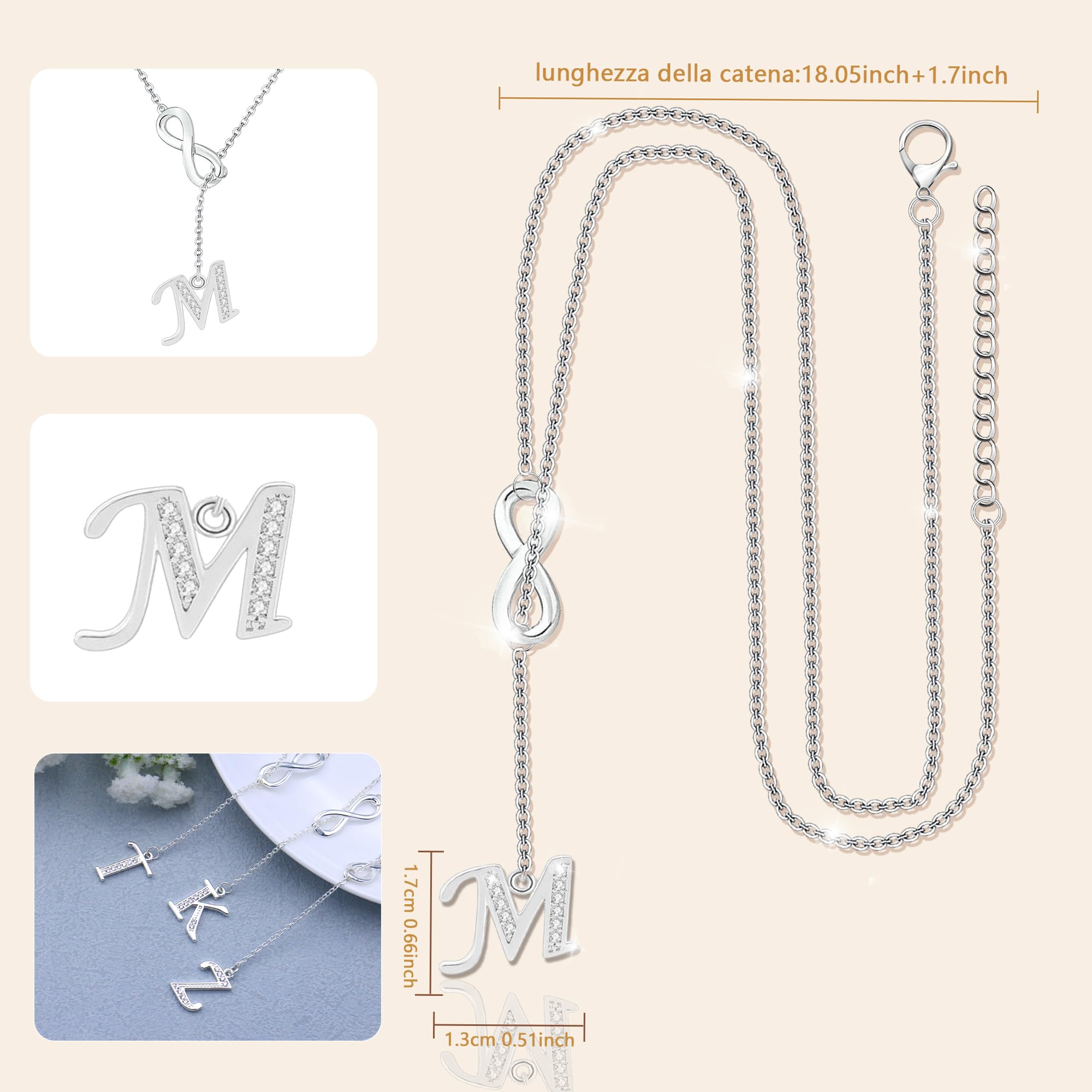 SAMINO Collana da Donna 26 Infinito Lettere Iniziali A-Z per Femmina Ragazze Collana Personalizzata per Moglie Fidanzata Sorella Amica Regali di Anniversario Compleanno Natale Festa della Mamma