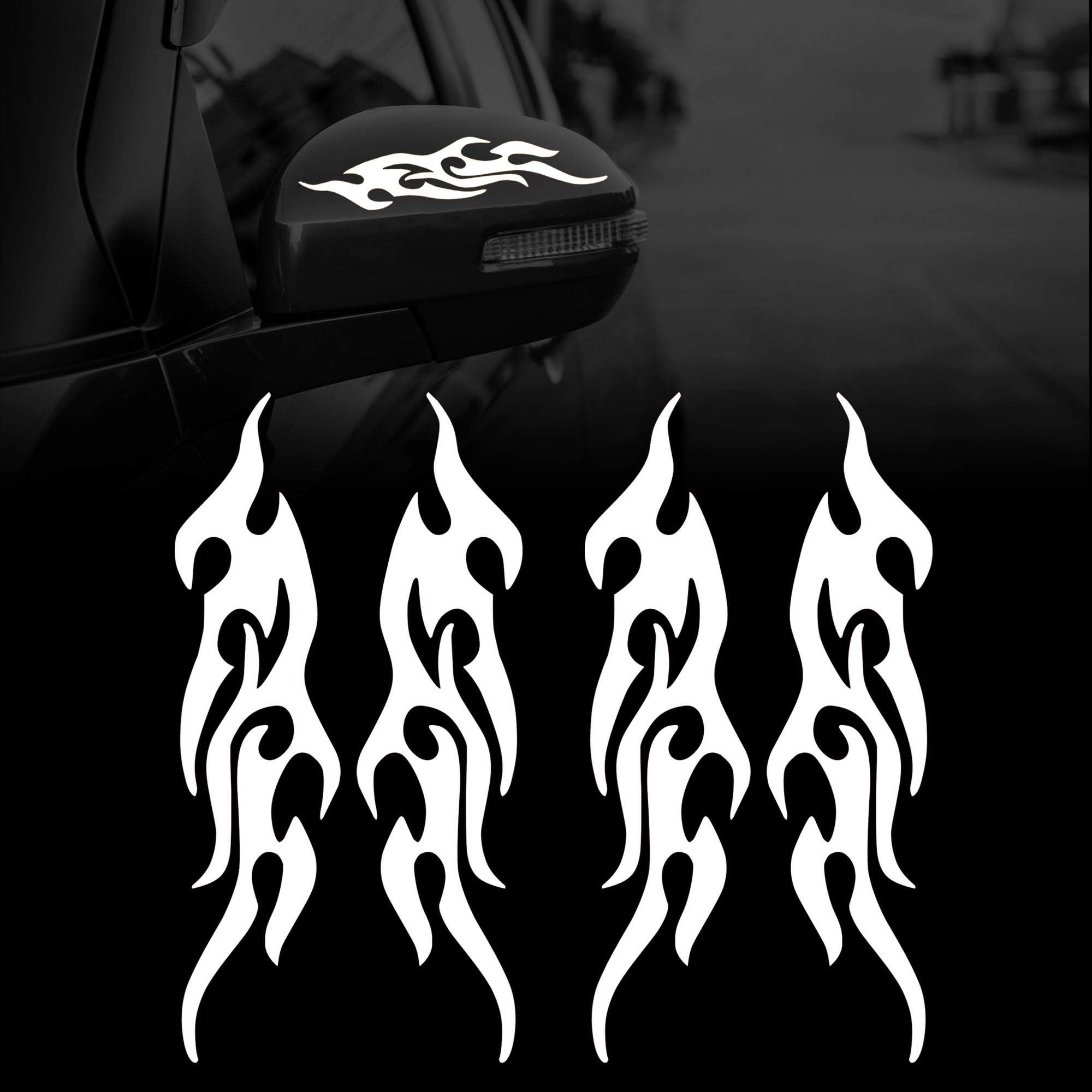 (White) Flame Reflective Sticker for Car Flame Racing Sports Stripe Decal Vinyl Waterproof Decal Decoration for Car Body Vehicles 4 Pcs Compatible with Daewoo Gentra