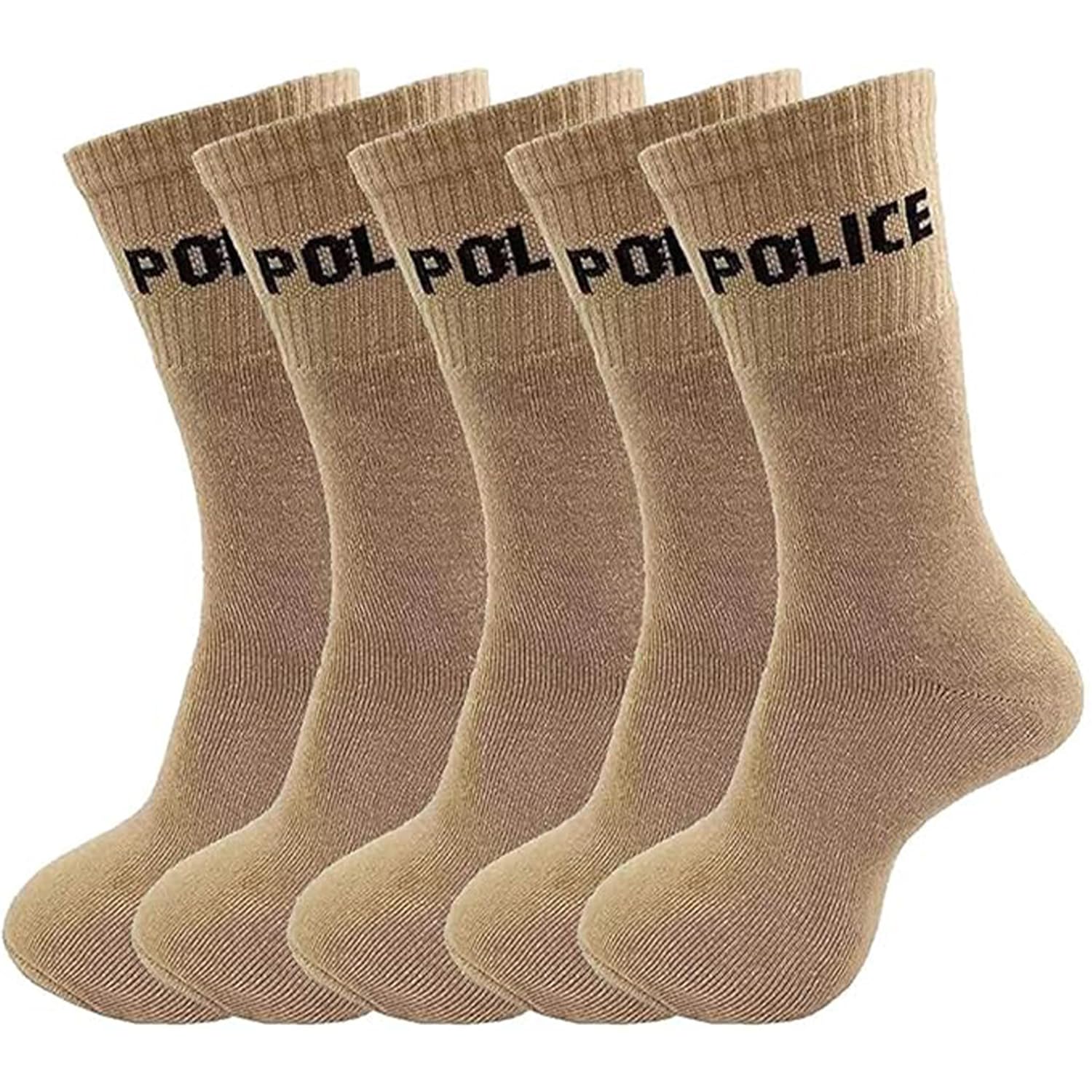 Police Khaki Cotton Socks for Men Pack of 5 | Crew Length Breathable Stretch Fit Uniform Socks | Soft Durable Daily Use Socks for Police, Army & Security Use