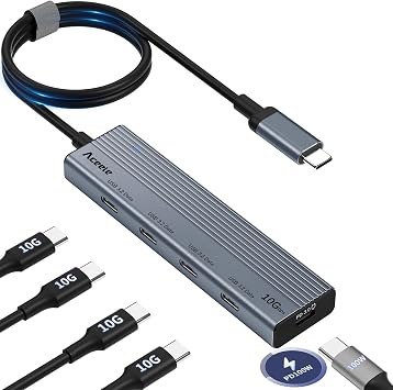 Aceele USB-C Hub 5-Port USB 3.2 Gen2 10Gbps PD100W Power Supply 60cm Cable
