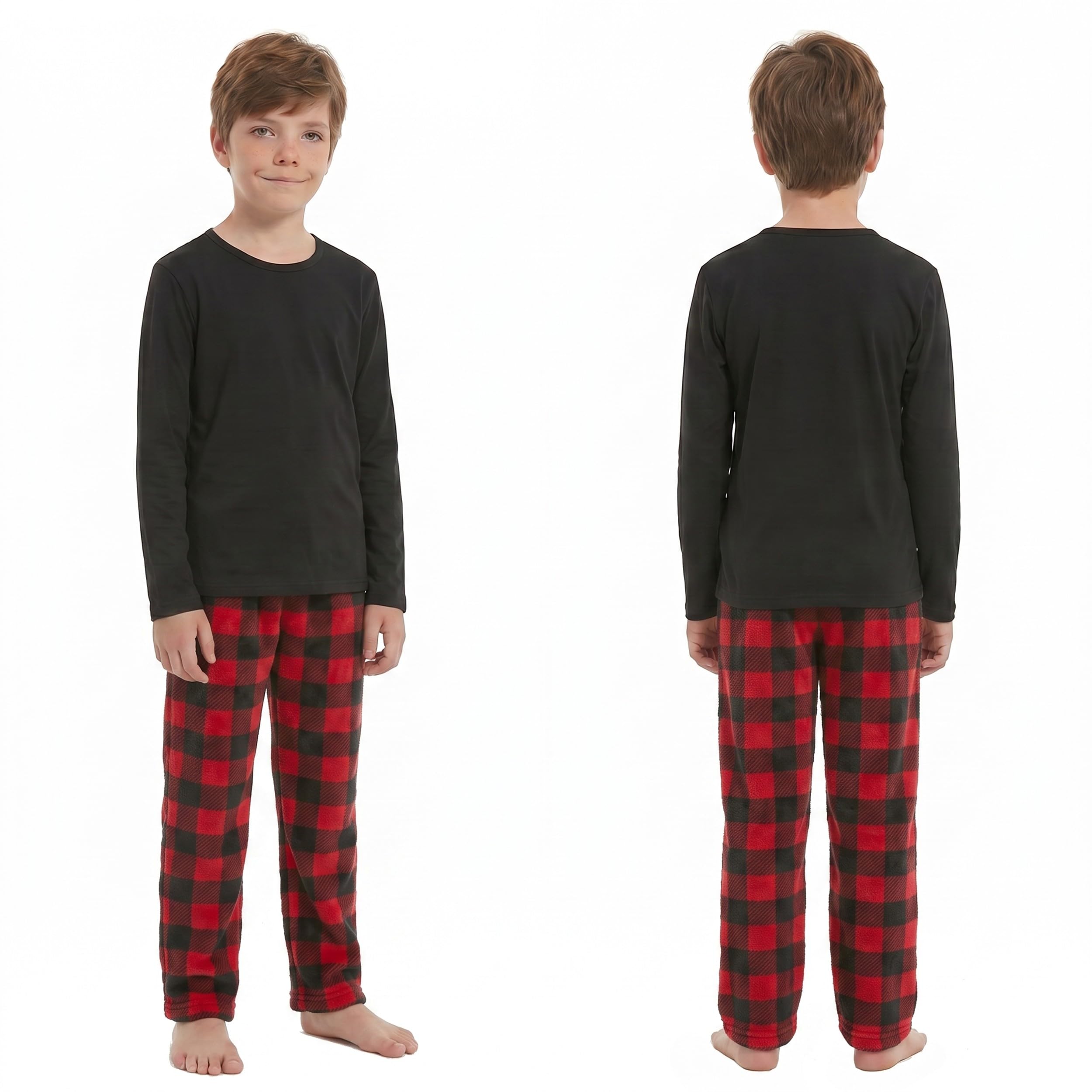 YUSHOW Set pigiama natalizio per coppie, a maniche lunghe, a quadri, biancheria da notte invernale in pile natalizio, abbigliamento da notte per la famiglia, per donne, uomini, bambini