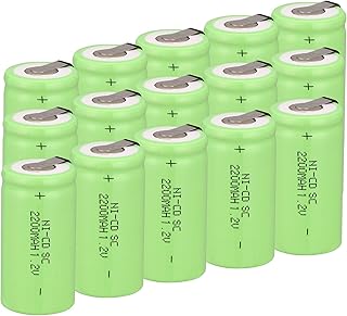 Ni-Cd Rechargeable C Battery Sub C 1.2V 2200mAh Batteries C Size 16-Pack (Green)