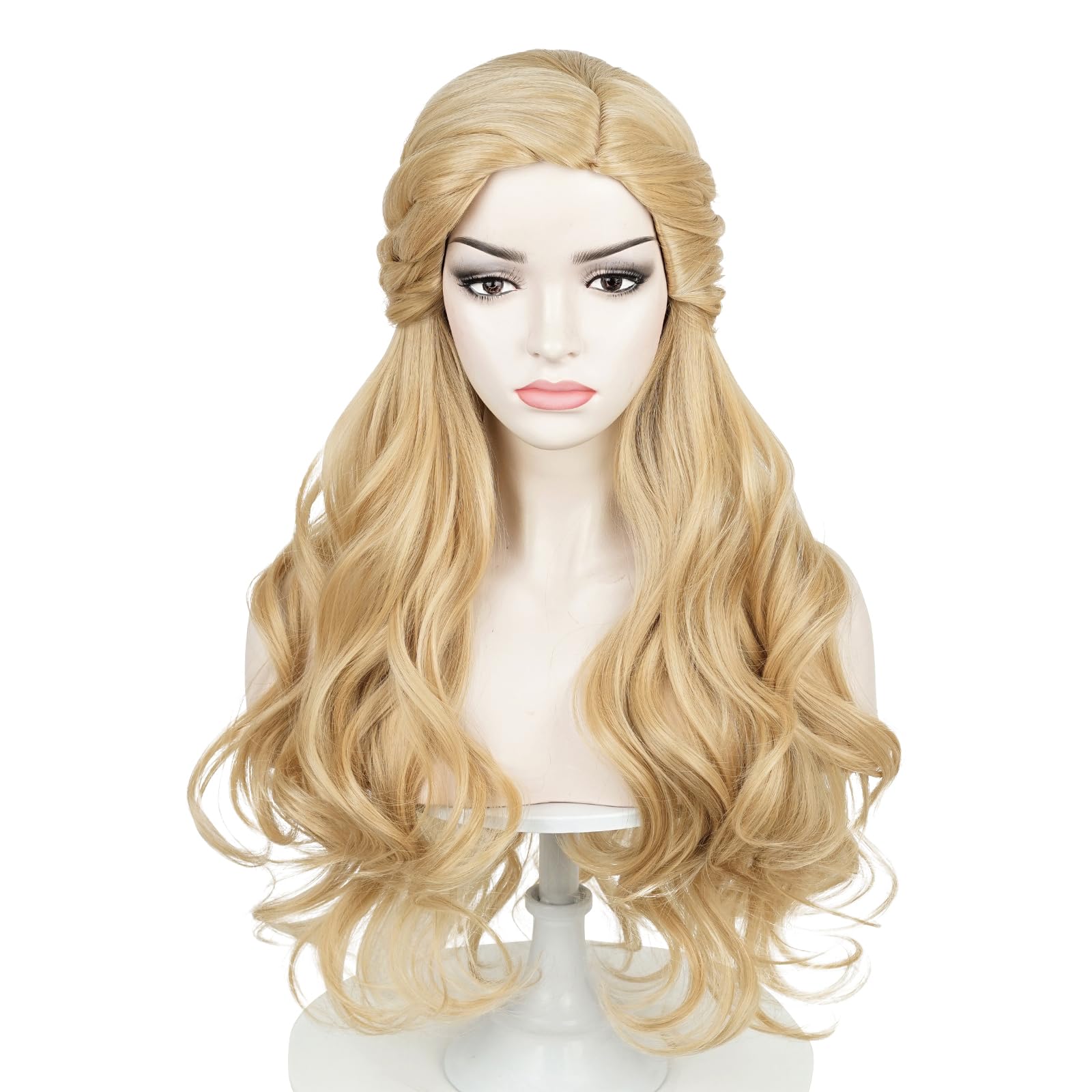 Aicos Blonde Curly Wigs for Women Long Blonde Princess Wig with Barid for Halloween Costume Party