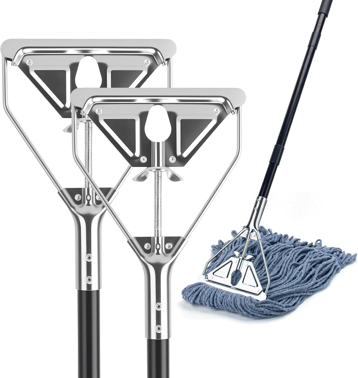 KeFanta 60" Metal Mop Handle Commercial Heavy Duty, Quick Change Industrial Mop Stick Replacemet,Side Gate Mops Head Replacement Holder for Floor Cleaning(2 Pack)