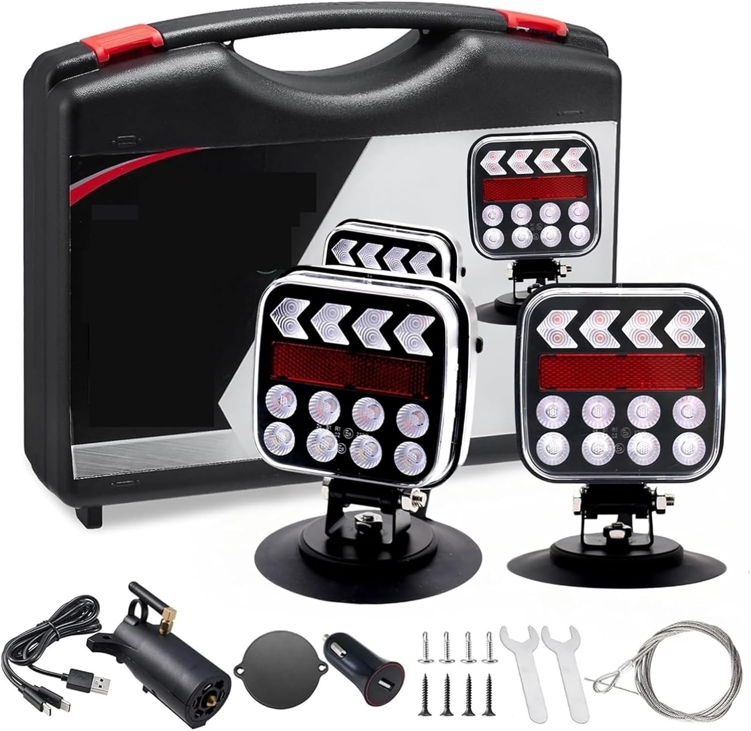 Wireless Trailer Lights Magnetic, IP68 Waterproof Rechargeable Led Trailer Light Kit, Adjustable Magnetic Tow Light for Truck, Boat, RV, Vehicle