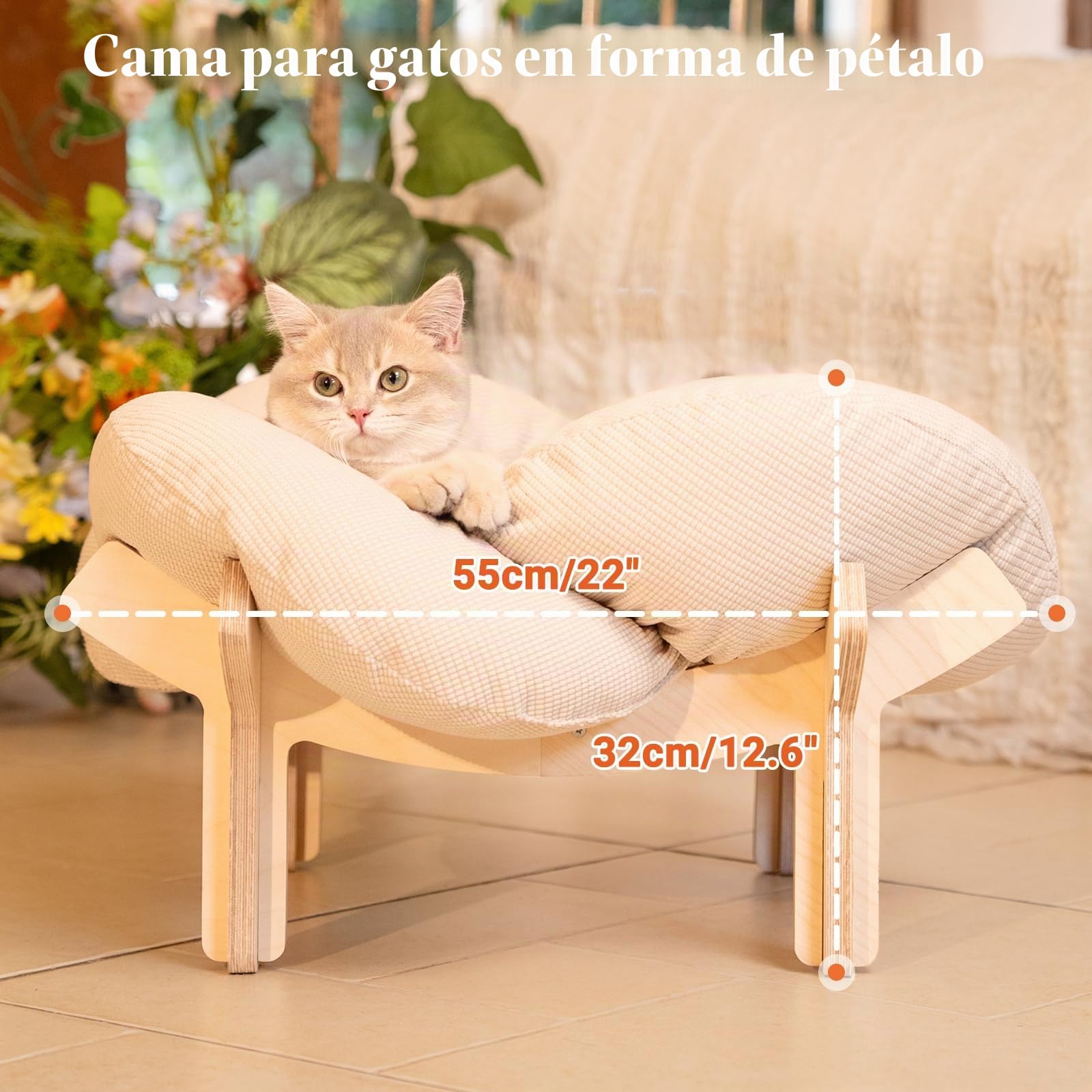 CheerPals Cama elevada para gatos en forma de flor, 55 cm de largo y ancho, gran sofá para gatos, elegante silla para gatos con almohada súper elástica y suave, mueble para gatos para dormir para