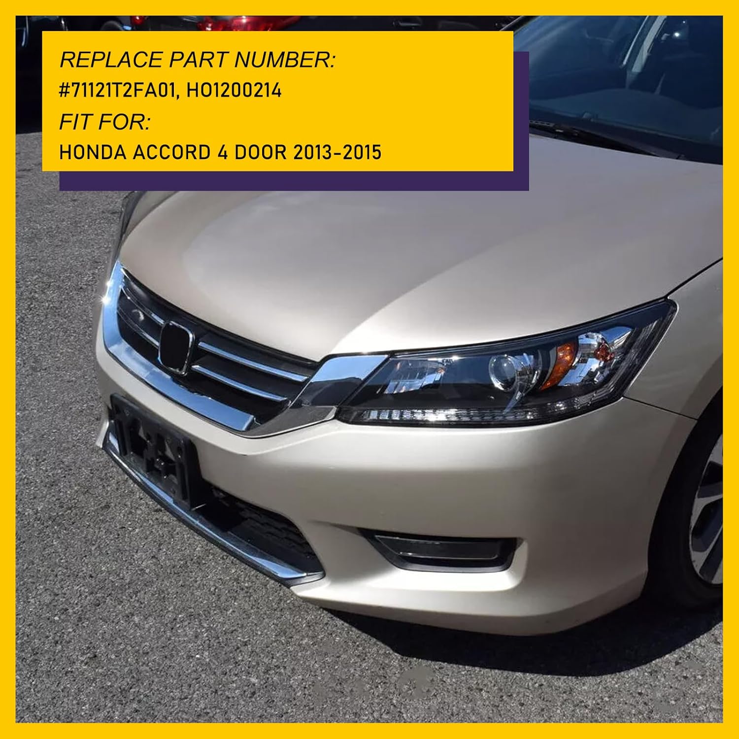 Bumper Grille For 2013 2014 2015 Honda Accord 4 Door Sedan Black Chrome Grill HO1200214