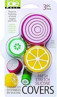 Joie Kitchen Gadget Lebensmittelabdeckung 3 Stück aus Silikon in der Farbe Grün, Gelb, Lila, Maße: ca. 11,3cm x 3cm x 20,7cm, 35100