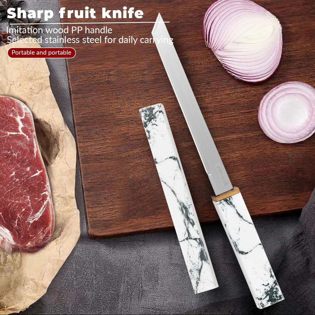Swaman Japanese Style mini Katana Knife with Sheath Ultra Sharp Blade, Perfect for Fruit, Vegetable, Meat Cutting, Slicing, Chopping, Outdoor Camping, Easy Grip Handle(Pack of 1) (White) 4