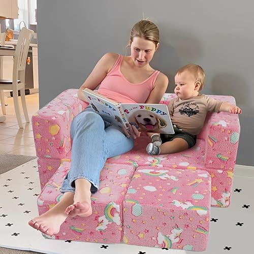 Miniatura 184 de MeMoreCool Sofá modular para niños, sofá convertible suave para niños, silla de espuma de felpa plegable gris para diversión en la sala de juegos de