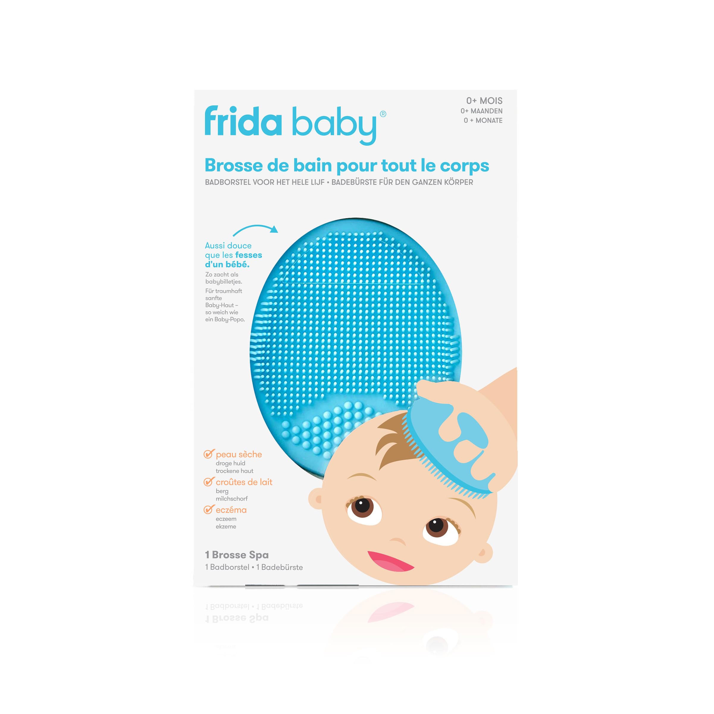 Frida Baby DermaFrida The SkinSoother brosse de bain pour bébé : brosse anti-croûtes de lait, indispensable pour peaux sèches, croûtes de lait et eczéma