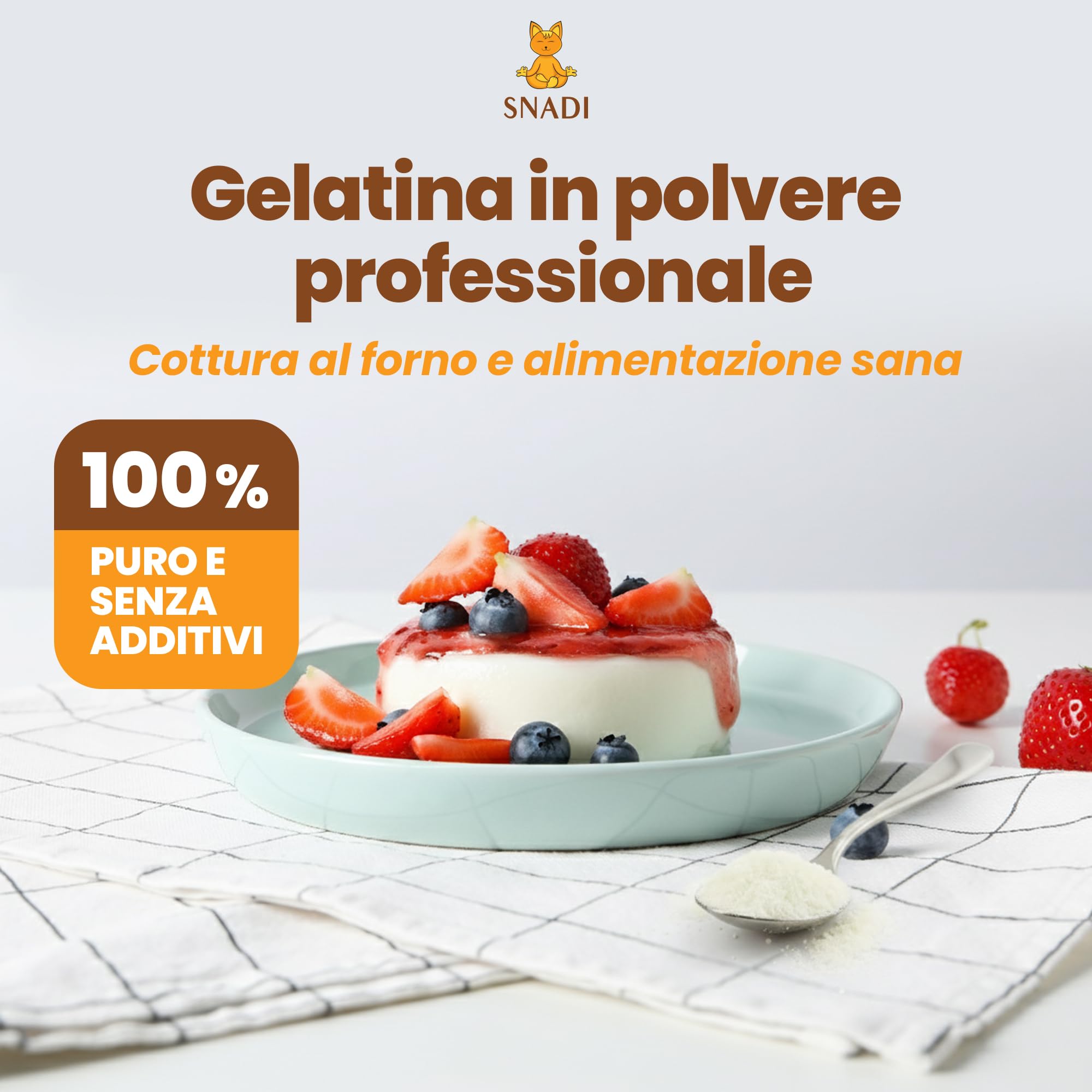Snadi Gelatina in polvere | 1 kg | 100% pura, insapore e qualità professionale | Ricca di aminoacidi precursori del collagene | Pasticceria, dessert, gel e salse | Facile da sciogliere e consistenza