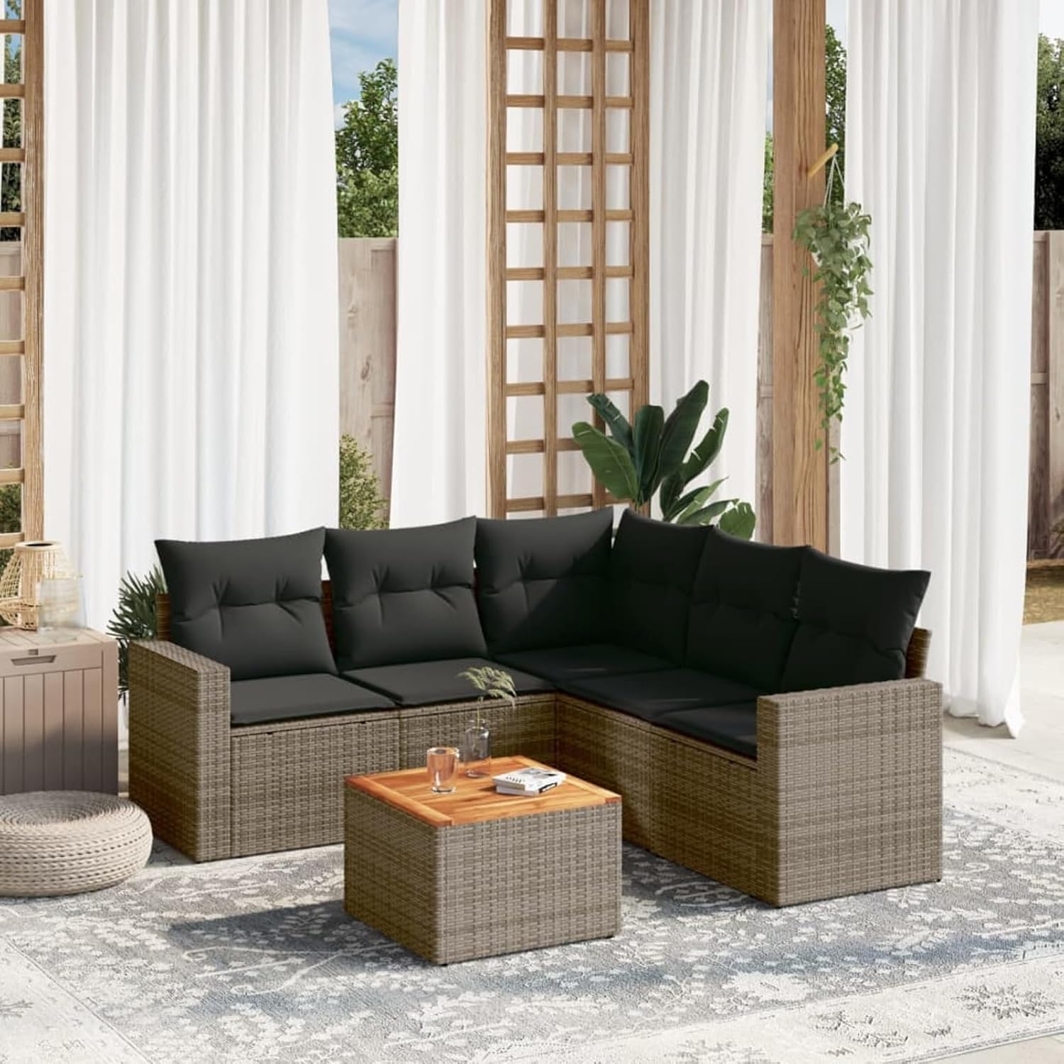 Gecheer 6Piece Garden Lounge Set Polyrattan, Balcony Lounge Rattan