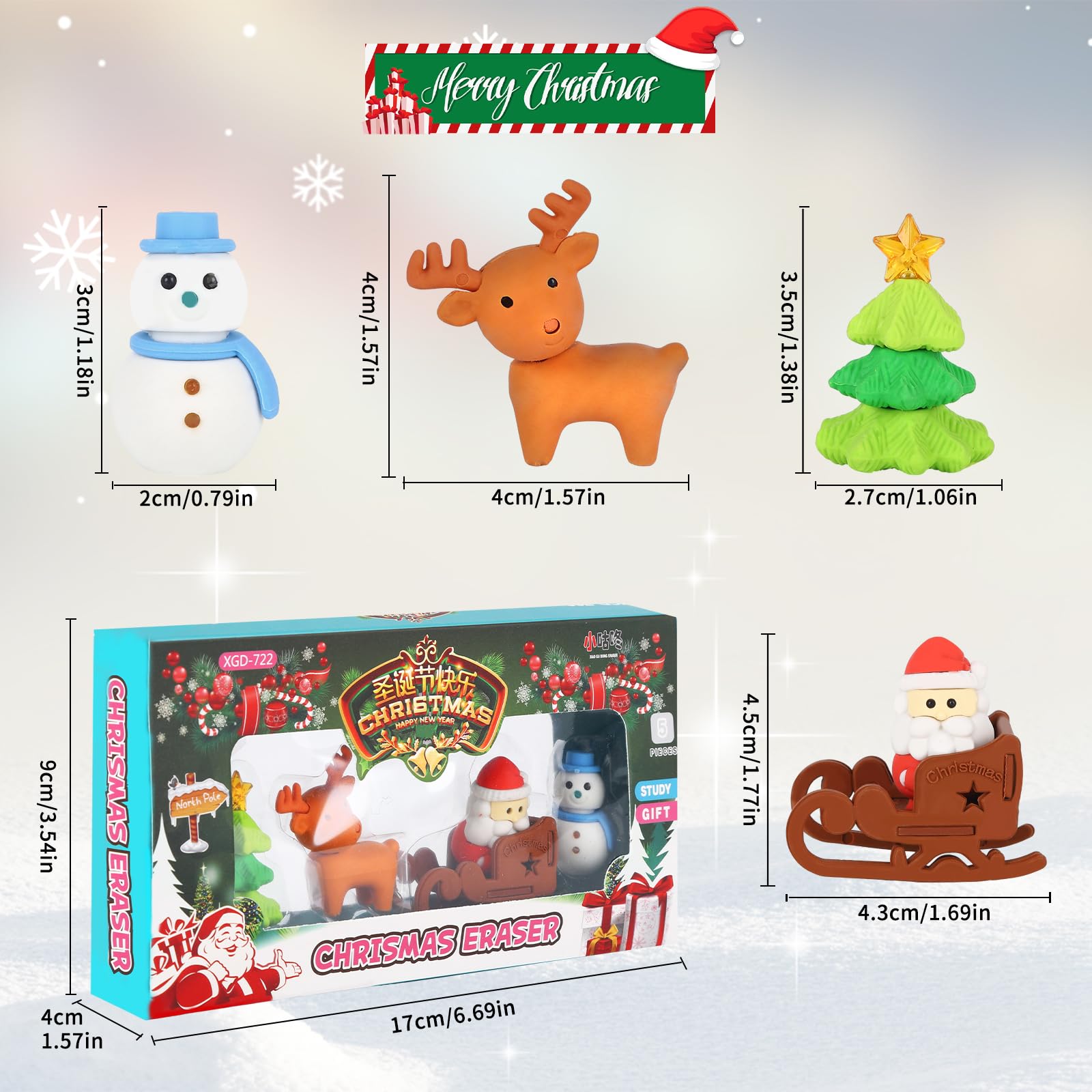 Lot De 65 Mini Gommes De Noël Mignonnes Pour Enfants, Bureau