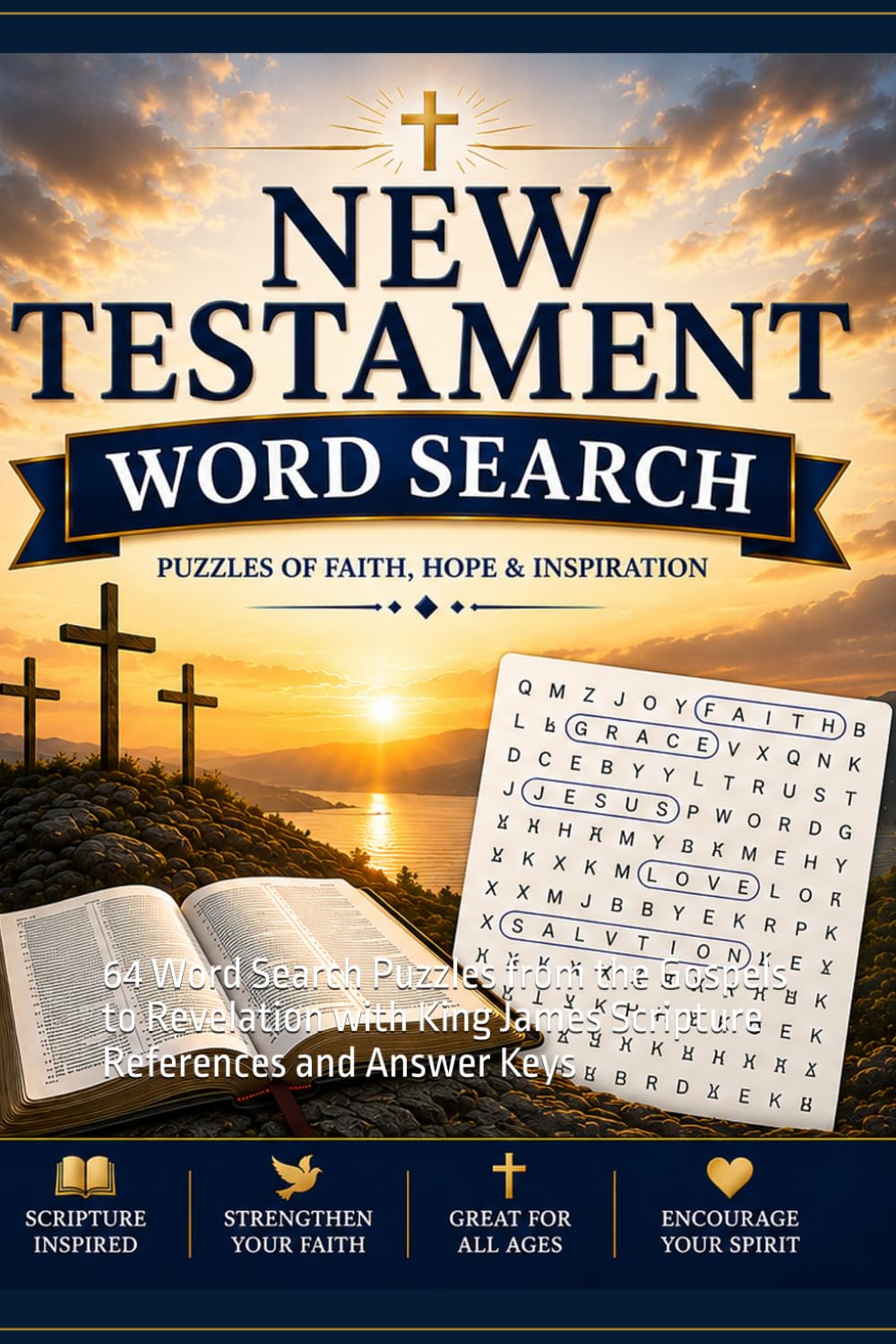 New Testament Word Search Puzzle Book: 64 Word Search Puzzles from the Gospels to Revelation with King James Scripture References and Answer Keys (The Complete Bible Puzzle Series)