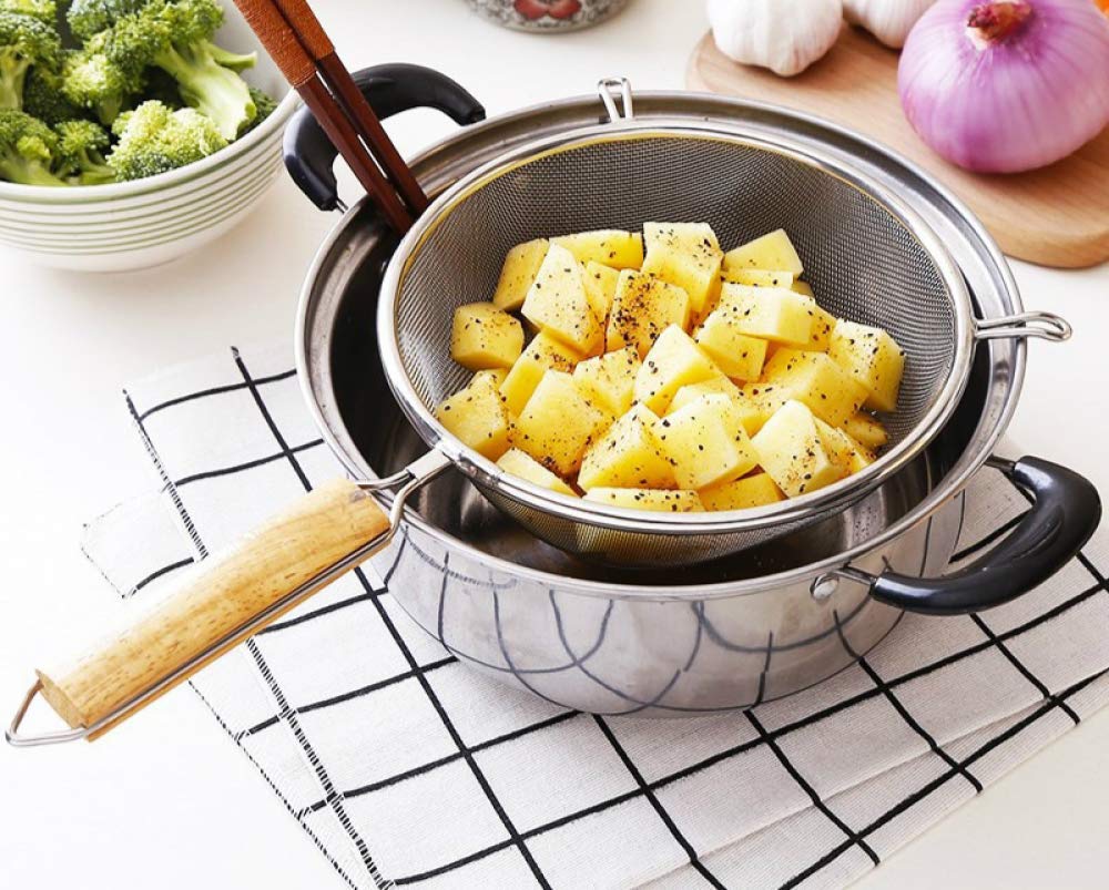 Colador de acero inoxidable Colador Colador Tamiz Cuchara de fideos de mango largo, Colador de harina, Colador de malla fina-18.5cm