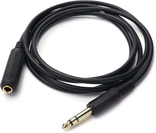 Disino Cable de extensión estéreo macho a hembra de 14 pulgadas, chapado en oro, cable de extensión de auriculares de un cuarto de pulgada, 6 pies