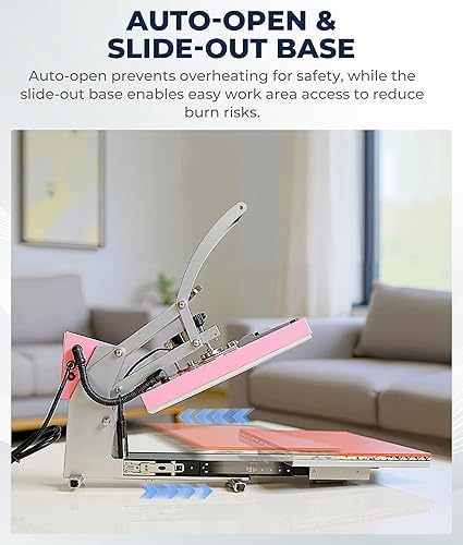 Miniatura 7 de Máquina de prensa de calor de 24 x 16 pulgadas para camisetas con pantalla LCD inteligente y pista deslizante extraíble, impresora digital de