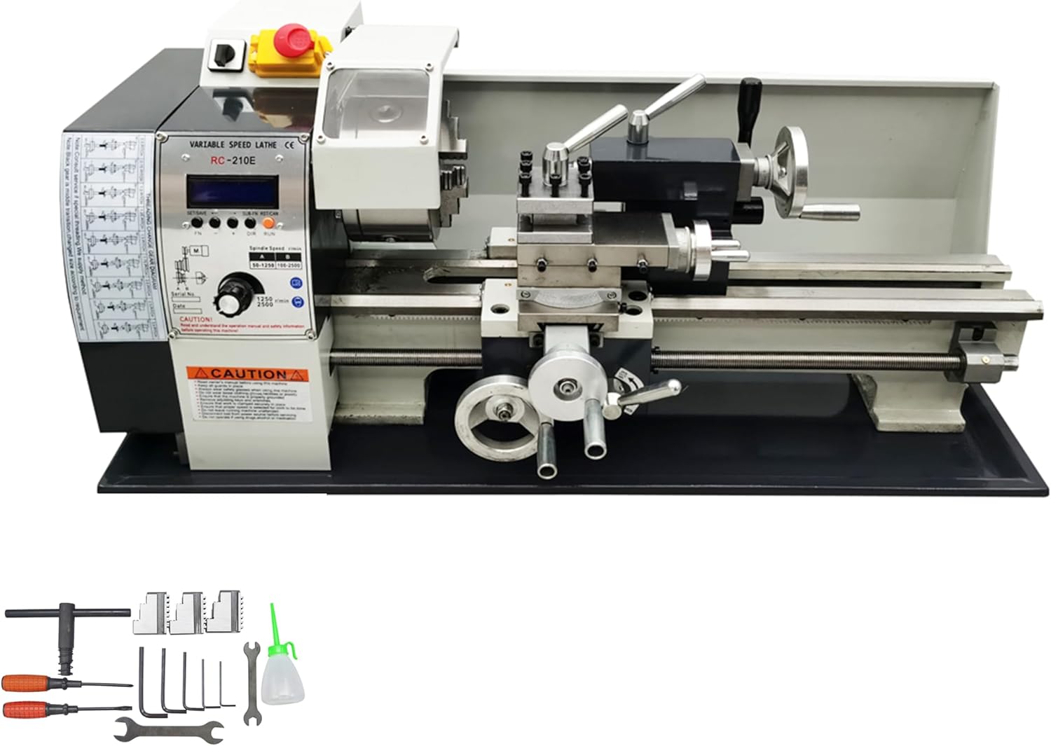 Metal Bench Lathe Benchtop Mini Metal Lathe 8"*16" Electronic Gear Lathe Auto Switch Between Metric and Imperial for Woodworking Metalworking Variable Speed 50-2500rmp 110V 1100W