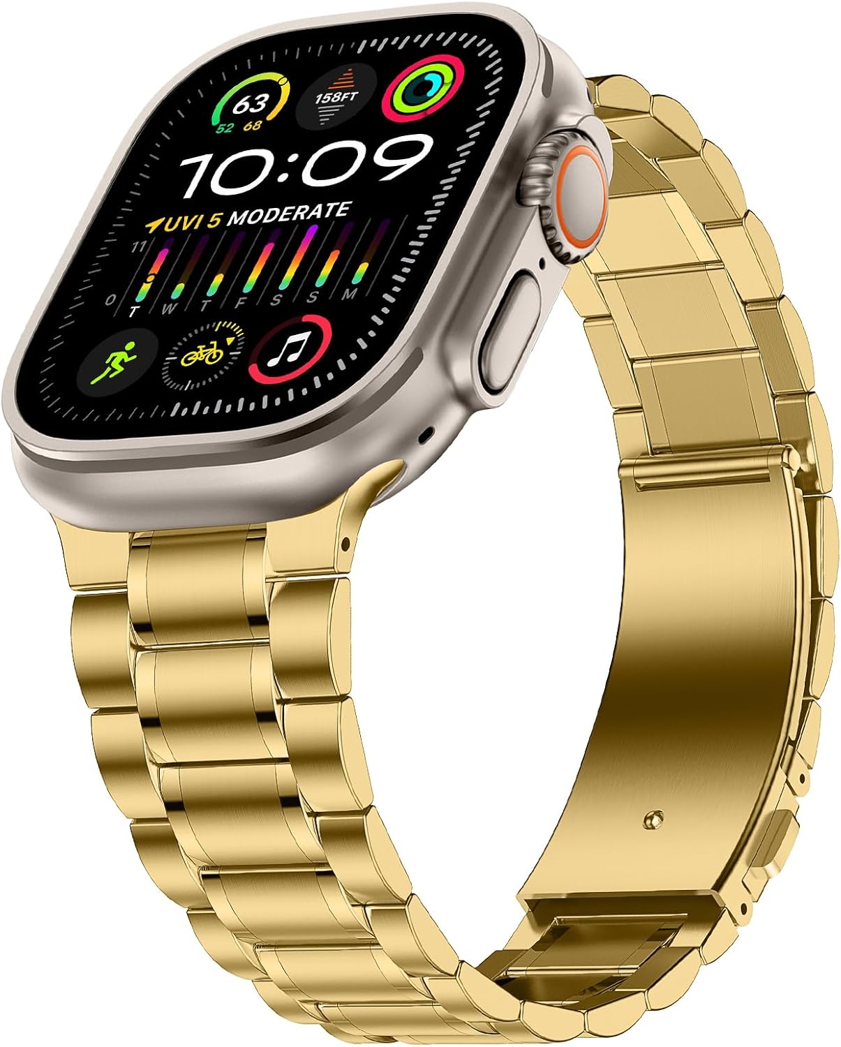 Anlinser Metal Bands Compatible with Apple Watch Band 49mm 46mm 45mm 44mm 42mm Women Men, Five-link Stainless Steel Strap for iWatch Ultra 3/2/1 SE Series 11 10 9 8 7 6-1 (Gold) - Image 8