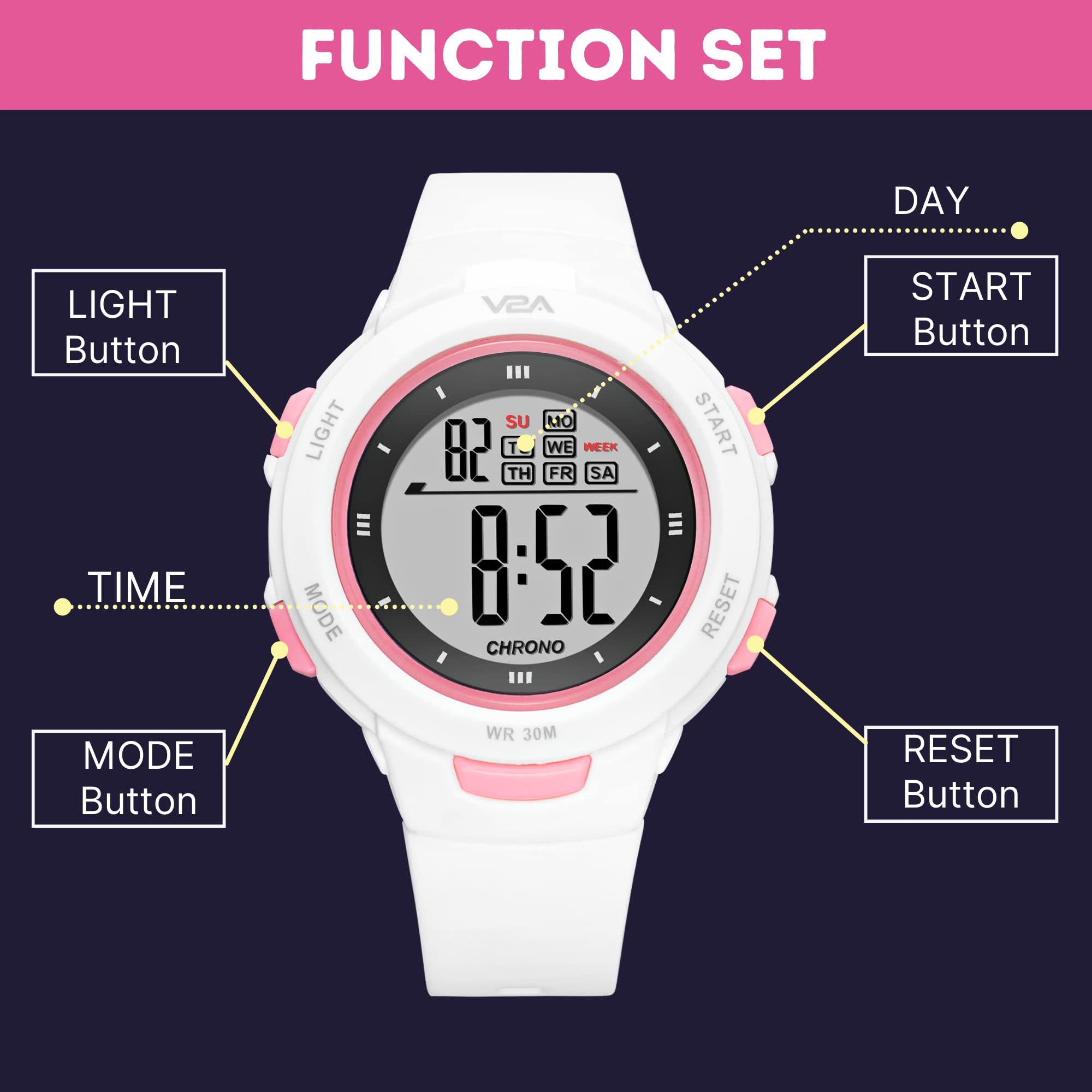 V2A Women's & Girls' Digital Sports Watch | Water Resistant | Light Blue Resin Band | 41mm Mineral Glass Case | 50m Water Resistance | 1-Year Warranty 4