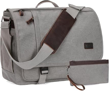 NerIion Nerlion Messenger Bag for Men 17-17.3 Inch Laptop Bag Canvas Water-resistant Computer Bag Shoulder Bag Work Briefcase Bookbag for College Light Gray