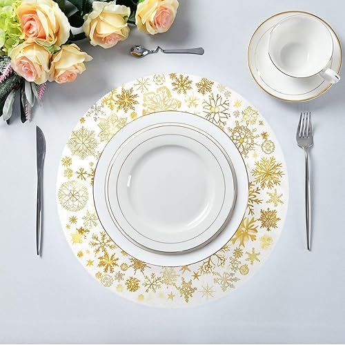 Miniatura 2 de Christmas Round Placemats Set of 6,Christmas Gold Snowflakes Round Table Mats 15 inch Non-Slip Washable Kitchen Dining Place Mats for Indoor Outdoor