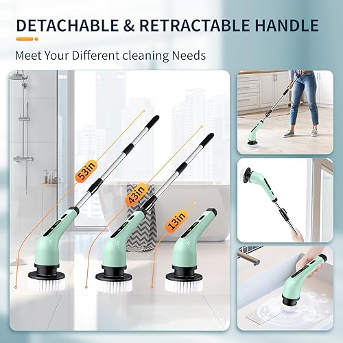 Miniatura 4 de Limpiador eléctrico giratorio, limpiador eléctrico inalámbrico para limpiar el baño, limpiador de ducha eléctrico con mango largo, cepillo de