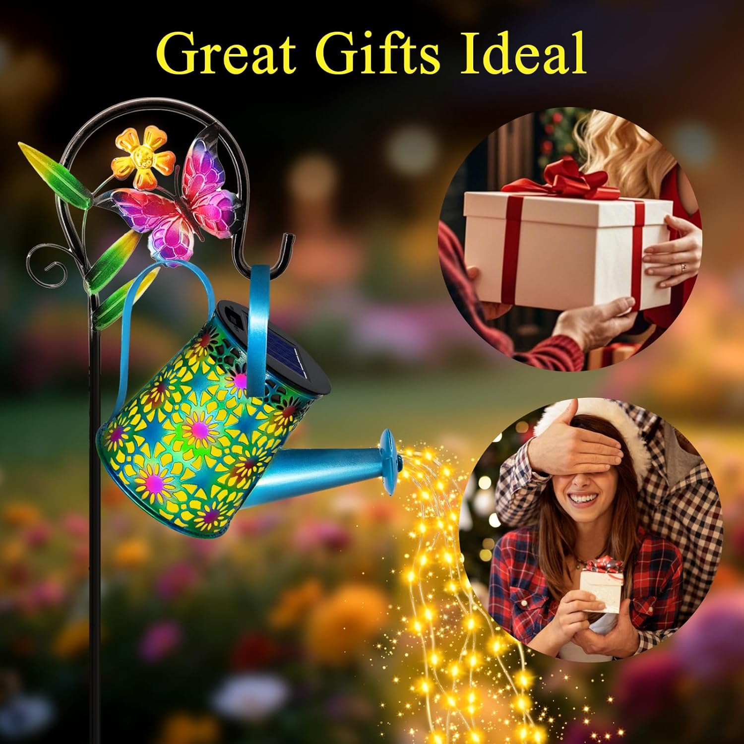 Solar Lights Outdoor Decorative, Blue Metal Solar Watering Can Lights Waterproof, Gifts for Women Mom Mother's Day, Hanging Lantern Decoration Garden Decor Yard Light for Outside Patio Lawn Porch