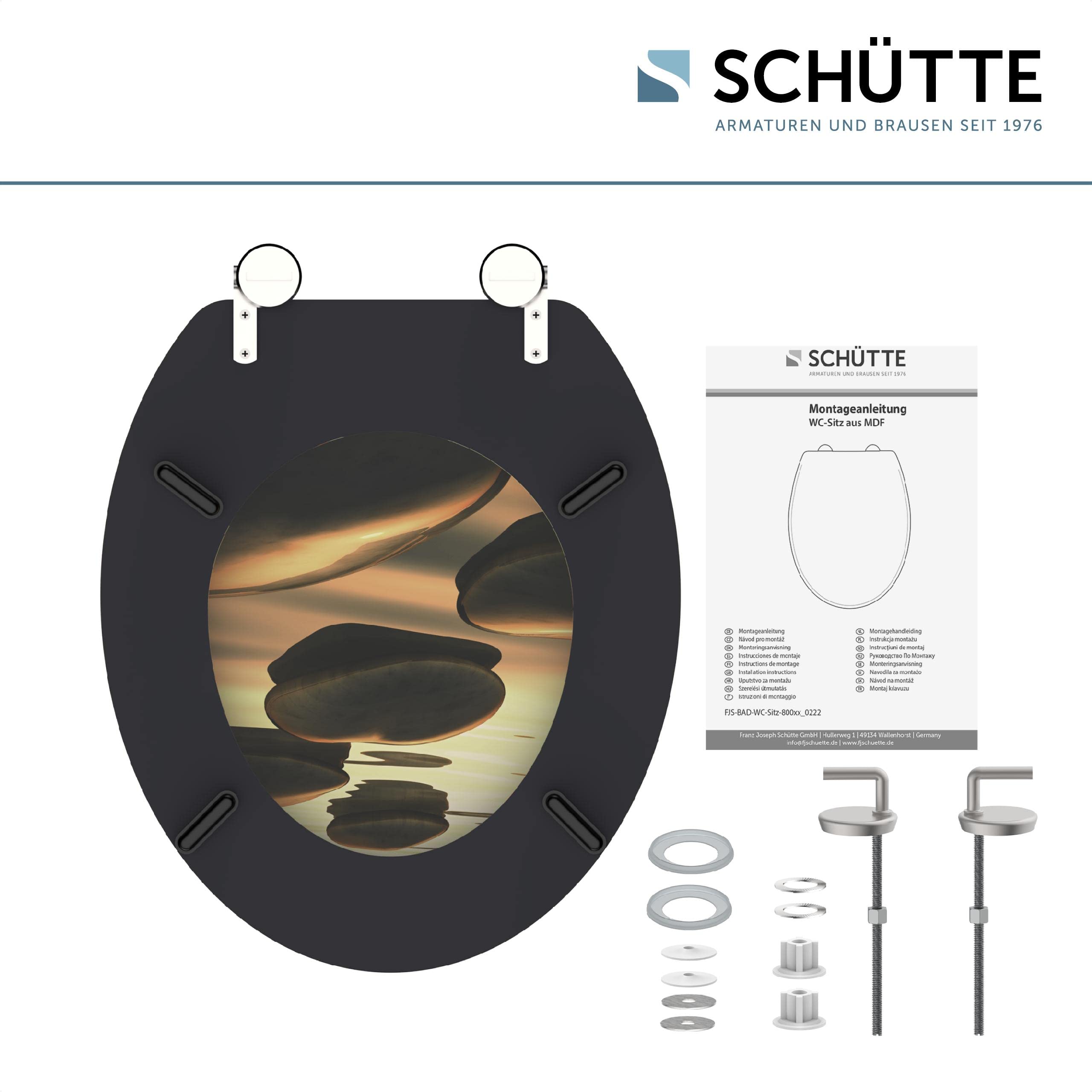 Schütte Sedile Anima in Legno Sea Stone, Adatto per Molti WC in Commercio, Carico Massimo degli occhialini 150 kg, Motivo Pietre su Occhiali e Coperchio 80027