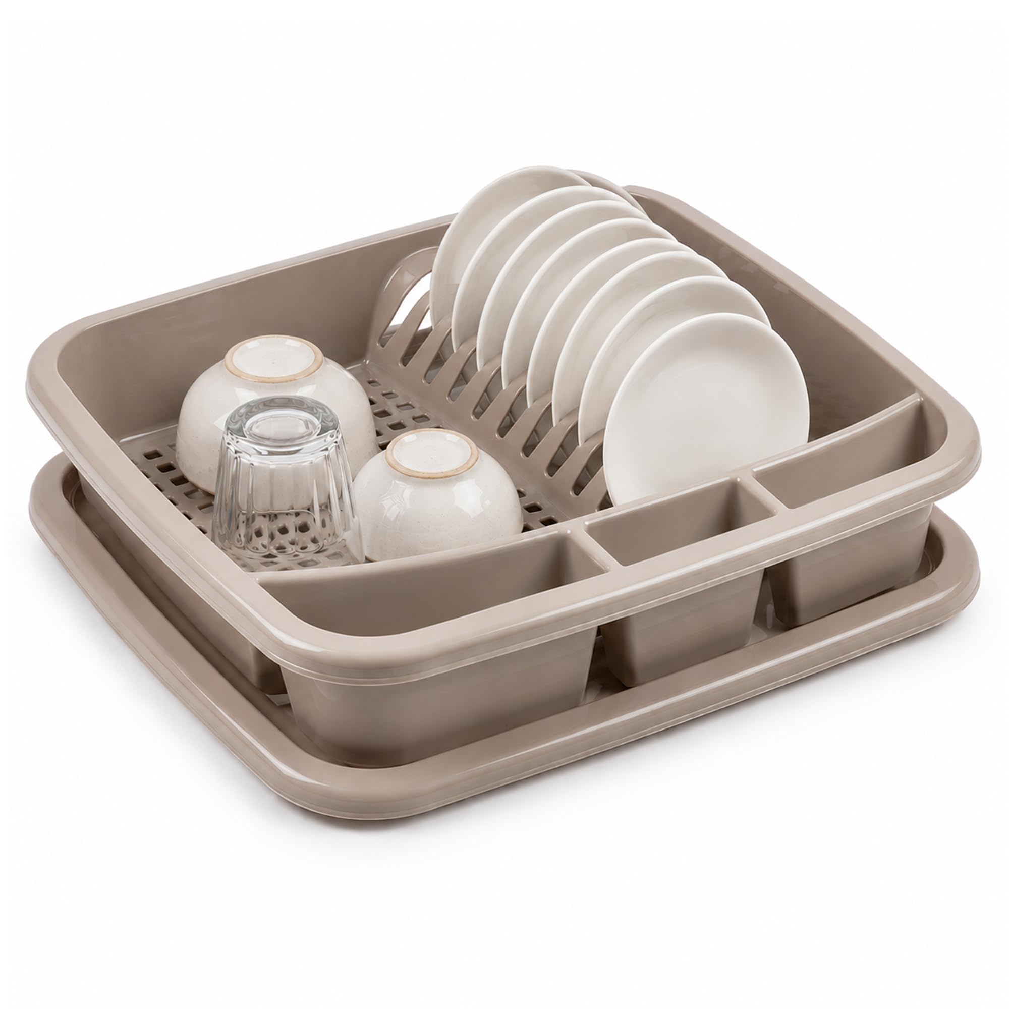 plastific Taupe Plastic Dish Drainer Plate Cutlery Rack Kitchen Sink Utensil Draining Cup Holder Drying Rack Draining Rack Sink Drainer Kitchen Gadgets (39 x 39 x 7.5cm)