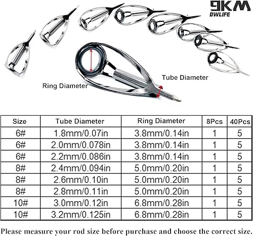 Miniatura 2 de 9KM DWLIFE Kits de reparación de puntas de caña de pescar, fundición de acero inoxidable y guía de cerámica