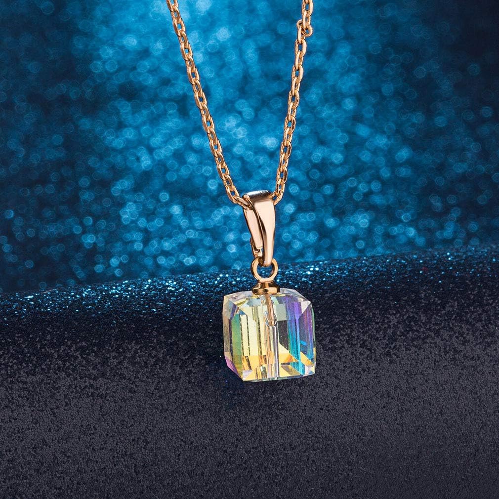 Austrian Crystal Cube Pendant Necklaces for Women 14K Gold Plated Hypoallergenic Dainty Jewelry - Image 3