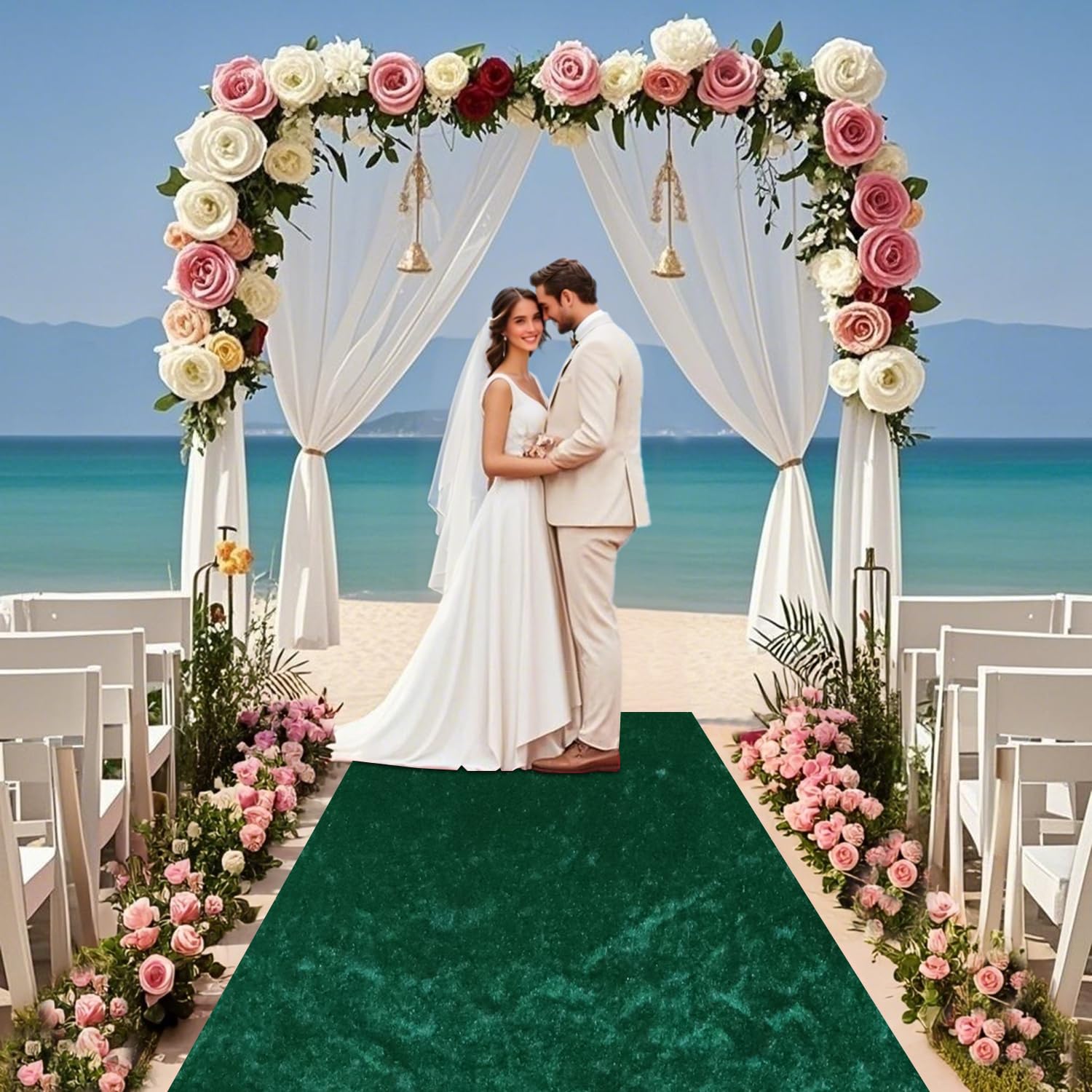 FOTSHARER Green Carpet Runner for Party 4FTx15FT Velvet Aisle Runner for Wedding Ceremony Fabric Church Walkway Emerald Green Wedding Aisle Runners for Weddings Prom Indoor Decorations