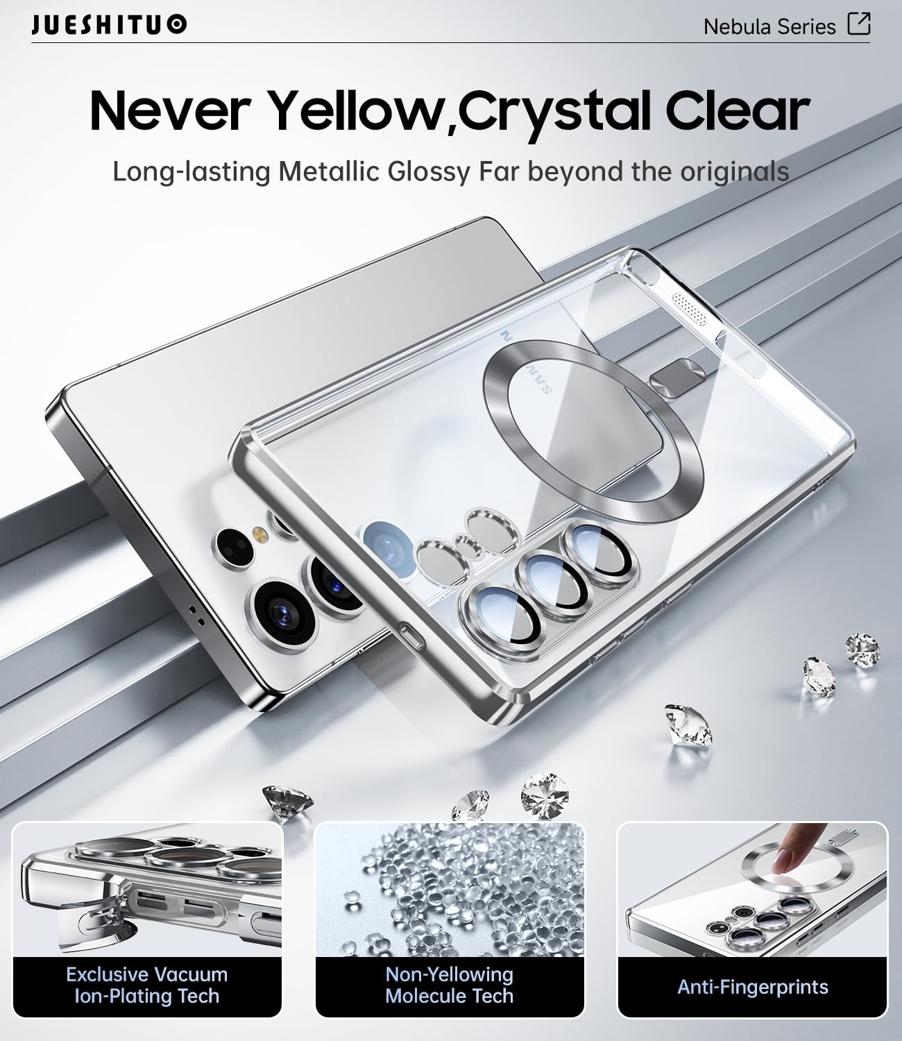 JUESHITUO Cover per Samsung Galaxy S25 Ultra con Protezione dello Schermo, Protezione della Fotocamera Integrata con MagSafe, Protezione Mil-Grade Shockproof Slim Custodia, Titanio Bianco