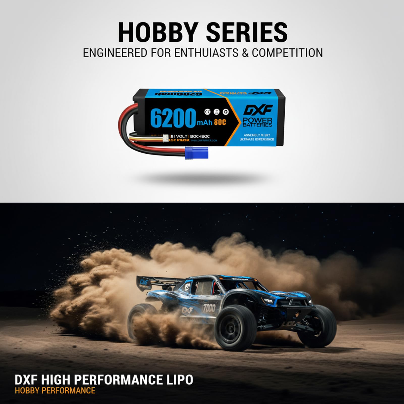 DXF Batería LiPo 3S 11.1V 6200mAh 80C Conector EC5 para Coches RC 1/8 1/10, Paquete Recargable Alta Descarga, Buggy Truggy Monster Truck, Segura Duradera Competición Hobby Radiocontrol Potencia
