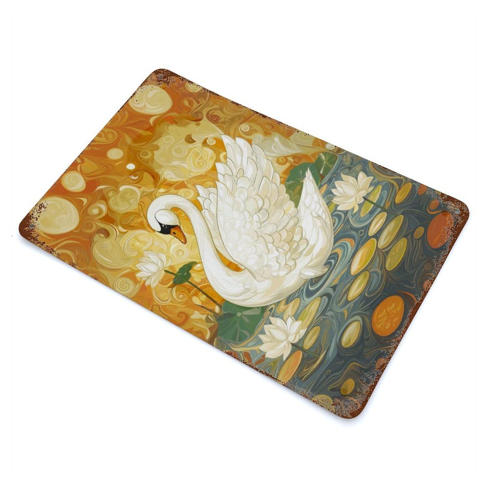 Vintage Rust Metal Sign White Swan with Spread Wings 11.8"x7.9", Decorative Metal Wall Art for Basement, Hobby Room And Garage Decor