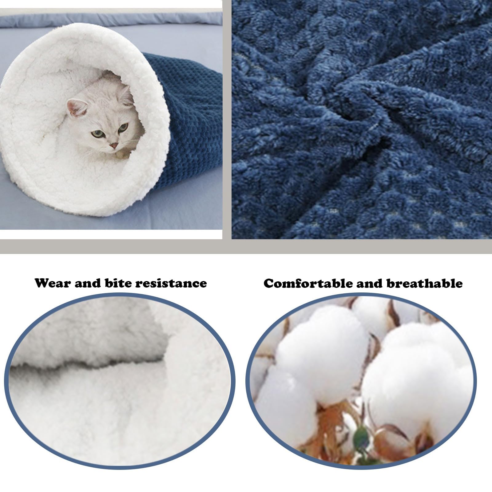 كيس نوم شتوي للقطط من ازوني - سرير قطط مخملي ناعم، كيس نوم كبير للحيوانات الاليفة 360 درجة للراحة، كيس دافئ للقطط حتى 6 كجم - سرير مريح للحيوانات الاليفة الصغيرة (ازرق داكن)